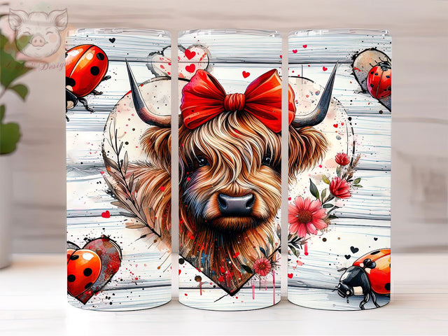 Highland Cow With Ladybugs 20oz Tumbler Png, Sublimation Design, Highland Cow Tumbler Png, Digital Download PNG Sublimation Lara' s Designs 
