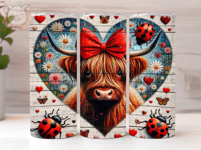 Highland Cow With Ladybugs 20oz Tumbler Png, Sublimation Design, Highland Cow Tumbler Png, Digital Download PNG Sublimation Lara' s Designs 