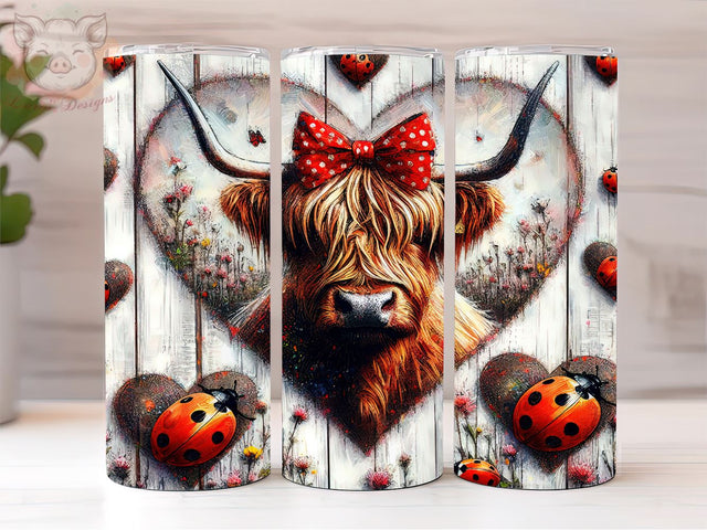 Highland Cow With Ladybugs 20oz Tumbler Png, Sublimation Design, Highland Cow Tumbler Png, Digital Download PNG Sublimation Lara' s Designs 