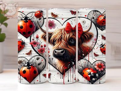 Highland Cow With Ladybugs 20oz Tumbler Png, Sublimation Design, Highland Cow Tumbler Png, Digital Download PNG Sublimation Lara' s Designs 