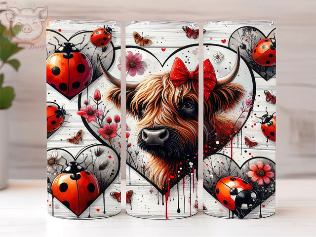 Highland Cow With Ladybugs 20oz Tumbler Png, Sublimation Design, Highland Cow Tumbler Png, Digital Download PNG Sublimation Lara' s Designs 