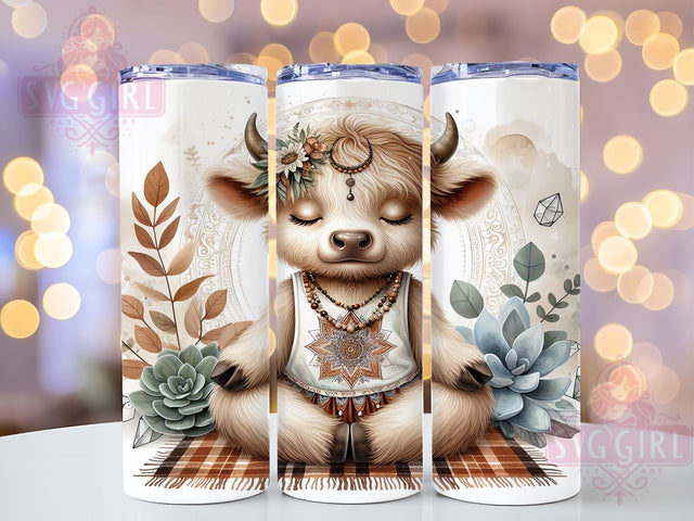 Highland Cow Zen Yoga Tumbler, Yoga Cow Cup, Zen Animal Wrap, 20Oz Sublimation Tumbler, Mindful Cow Design, Farm Animal Yoga Gift, Quirky Boho Tumbler Sublimation SvggirlplusArt 