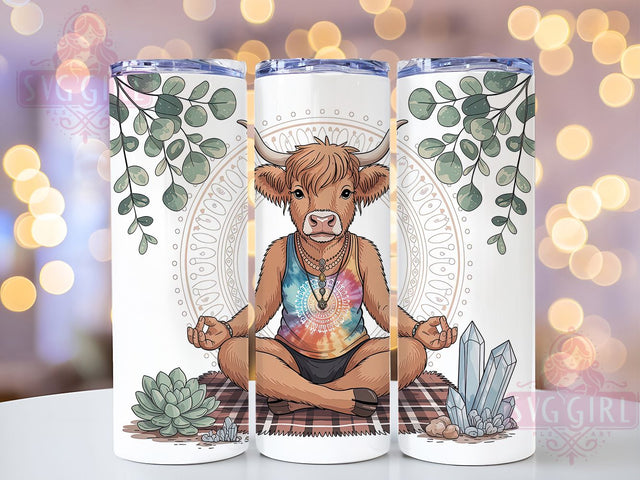 Highland Cow Zen Yoga Tumbler, Yoga Cow Cup, Zen Animal Wrap, 20Oz Sublimation Tumbler, Mindful Cow Design, Farm Animal Yoga Gift, Quirky Boho Tumbler Sublimation SvggirlplusArt 