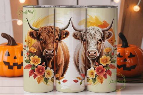 Highland Cows Autumn 20oz Tumbler Wrap Sublimation PixelChick 