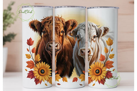 Highland Cows Autumn 20oz Tumbler Wrap Sublimation PixelChick 