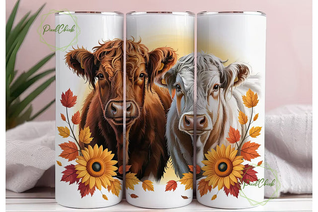 Highland Cows Autumn 20oz Tumbler Wrap Sublimation PixelChick 