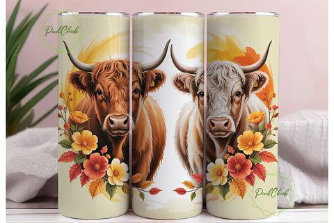 Highland Cows Autumn 20oz Tumbler Wrap Sublimation PixelChick 