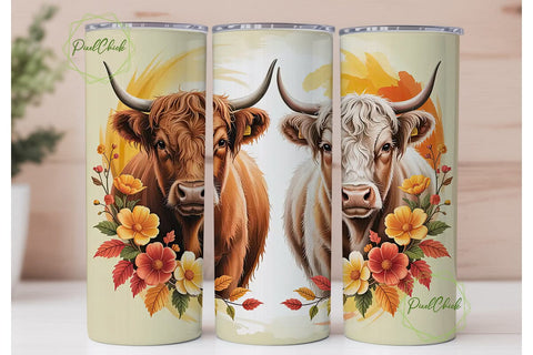 Highland Cows Autumn 20oz Tumbler Wrap Sublimation PixelChick 