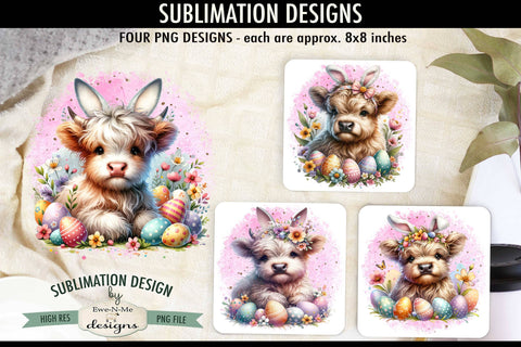Highland Cows Bunny Ears Sublimation Designs | Easter PNG Sublimation Ewe-N-Me Designs 