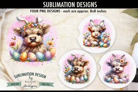 Highland Cows Bunny Ears Sublimation Designs | Easter PNG Sublimation Ewe-N-Me Designs 