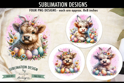 Highland Cows Bunny Ears Sublimation Designs | Easter PNG Sublimation Ewe-N-Me Designs 