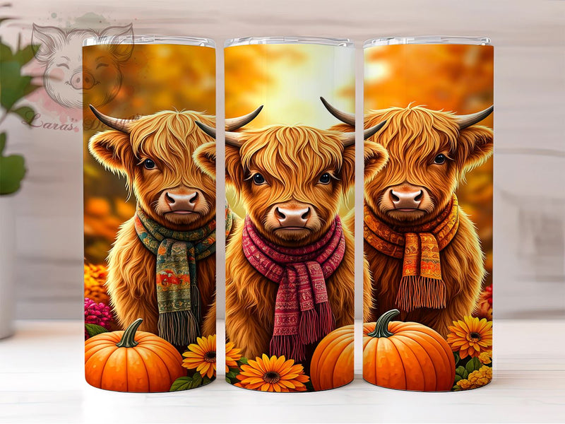 Highland Cows Tumbler, Pumpkin Decor, Fall Animals, 20oz Tumbler Wrap, PNG Sublimation, Autumn Gifts, Farmhouse Style Sublimation Lara' s Designs 