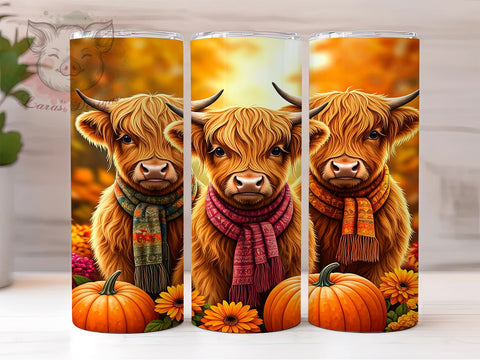 Highland Cows Tumbler, Pumpkin Decor, Fall Animals, 20oz Tumbler Wrap, PNG Sublimation, Autumn Gifts, Farmhouse Style Sublimation Lara' s Designs 