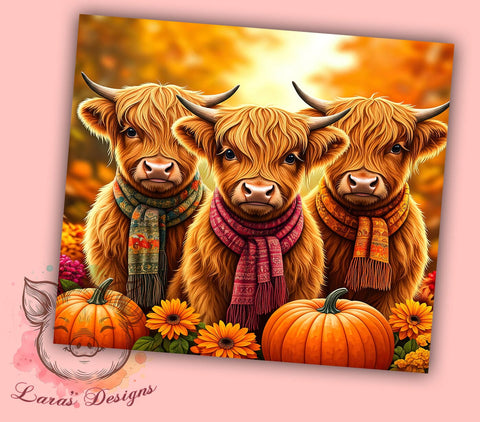 Highland Cows Tumbler, Pumpkin Decor, Fall Animals, 20oz Tumbler Wrap, PNG Sublimation, Autumn Gifts, Farmhouse Style Sublimation Lara' s Designs 