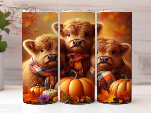 Highland Cows Tumbler, Pumpkin Decor, Fall Animals, 20oz Tumbler Wrap, PNG Sublimation, Autumn Gifts, Farmhouse Style Sublimation Lara' s Designs 
