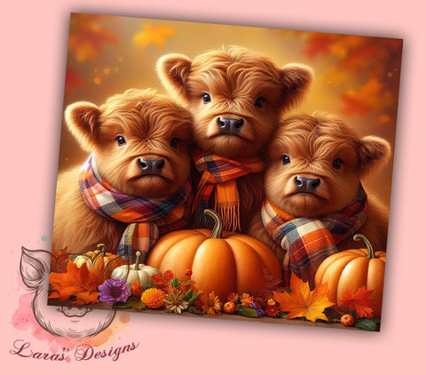 Highland Cows Tumbler, Pumpkin Decor, Fall Animals, 20oz Tumbler Wrap, PNG Sublimation, Autumn Gifts, Farmhouse Style Sublimation Lara' s Designs 