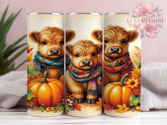 Highland Cows Tumbler Wrap, Pumpkin Fall Design, Autumn Cow Art, Sublimation 20oz Tumbler, Rustic Fall Drinkware, Farm Animal Tumbler, Harvest Cow Design Sublimation Li Zamperini 