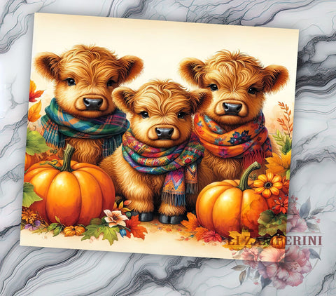 Highland Cows Tumbler Wrap, Pumpkin Fall Design, Autumn Cow Art, Sublimation 20oz Tumbler, Rustic Fall Drinkware, Farm Animal Tumbler, Harvest Cow Design Sublimation Li Zamperini 