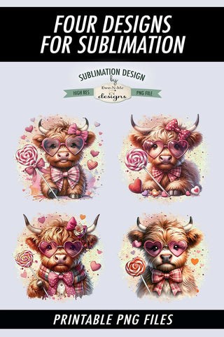Highland Cows with Candy Sublimation Designs | Valentine PNG Sublimation Ewe-N-Me Designs 