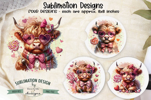 Highland Cows with Candy Sublimation Designs | Valentine PNG Sublimation Ewe-N-Me Designs 