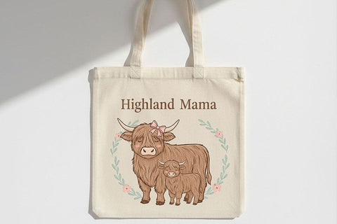 Highland Mama Png, Highland Cow Mom Png, Cute Cow and Calf Design, Farm Mom Sublimation Graphic, Western Mama Shirt Design SVG TiffsCraftyCreations 