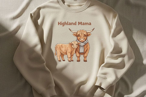 Highland Mama Png, Highland Cow Mom Png, Cute Cow and Calf Design, Farm Mom Sublimation Graphic, Western Mama Shirt Design SVG TiffsCraftyCreations 