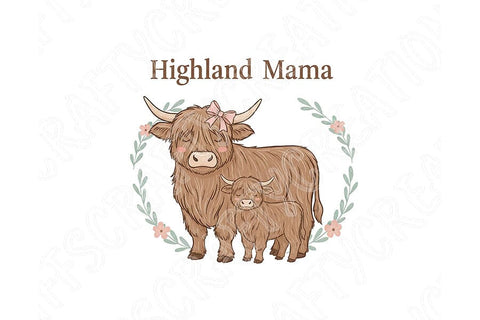Highland Mama Png, Highland Cow Mom Png, Cute Cow and Calf Design, Farm Mom Sublimation Graphic, Western Mama Shirt Design SVG TiffsCraftyCreations 