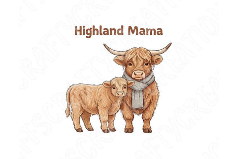 Highland Mama Png, Highland Cow Mom Png, Cute Cow and Calf Design, Farm Mom Sublimation Graphic, Western Mama Shirt Design SVG TiffsCraftyCreations 