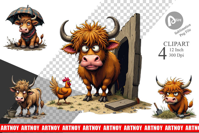 Highland Moo Clipart Sublimation artnoy 