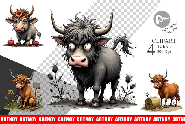 Highland Moo Clipart Sublimation artnoy 