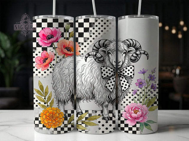 Highland Sheep Floral 20oz Tumbler, Highland Sheep, Sheep Floral, Floral Tumbler, 20oz Tumbler, Highland Sheep Tumbler, Cute Sheep, Tumbler Wrap Sublimation SvggirlplusArt 