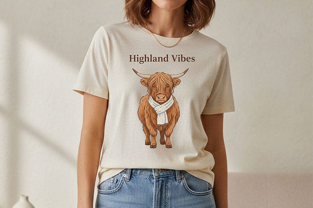 Highland Vibes Png, Highland Cow Png Design, Cozy Western Cow Graphic, Farmhouse Aesthetic Sublimation File, Country Boutique Shirt Design SVG TiffsCraftyCreations 