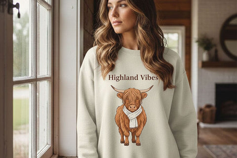 Highland Vibes Png, Highland Cow Png Design, Cozy Western Cow Graphic, Farmhouse Aesthetic Sublimation File, Country Boutique Shirt Design SVG TiffsCraftyCreations 