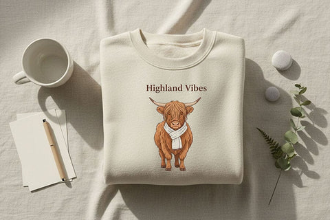Highland Vibes Png, Highland Cow Png Design, Cozy Western Cow Graphic, Farmhouse Aesthetic Sublimation File, Country Boutique Shirt Design SVG TiffsCraftyCreations 
