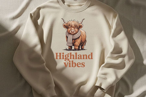 Highland Vibes Png, Highland Cow Png Design, Cozy Western Cow Graphic, Farmhouse Aesthetic Sublimation File, Country Boutique Shirt Design SVG TiffsCraftyCreations 