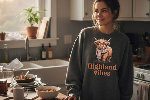 Highland Vibes Png, Highland Cow Png Design, Cozy Western Cow Graphic, Farmhouse Aesthetic Sublimation File, Country Boutique Shirt Design SVG TiffsCraftyCreations 