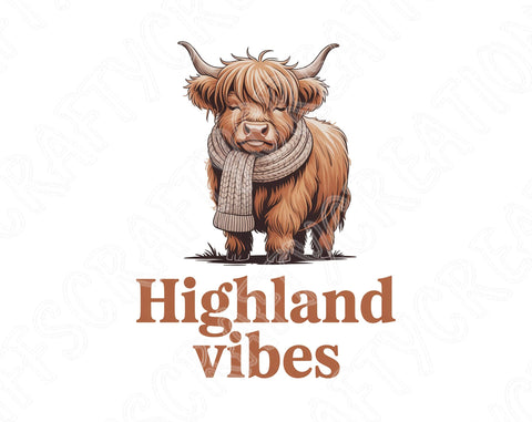 Highland Vibes Png, Highland Cow Png Design, Cozy Western Cow Graphic, Farmhouse Aesthetic Sublimation File, Country Boutique Shirt Design SVG TiffsCraftyCreations 