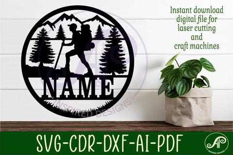 Hiker male name wall art sign, SVG file SVG APInspireddesigns 