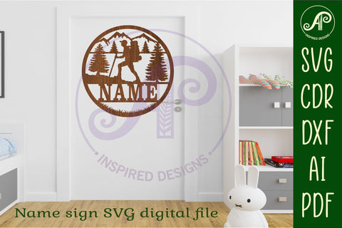 Hiker male name wall art sign, SVG file SVG APInspireddesigns 