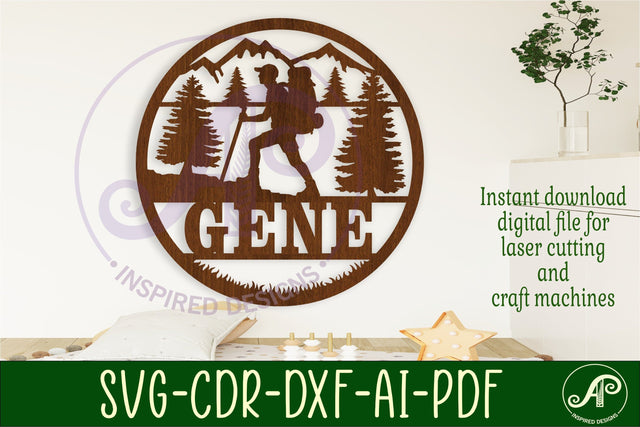 Hiker male name wall art sign, SVG file SVG APInspireddesigns 