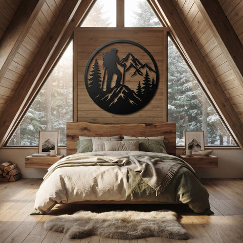 Hiker Mountain Scene Laser SVG | Backpacker Metal Wall Art DXF | Hiking Adventure CNC Plasma Cut File | Outdoor Nature Laser Cut Svg SVG HappyDesignStudio 