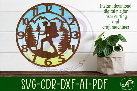 Hiker wall clock laser cut files, SVG file. SVG APInspireddesigns 