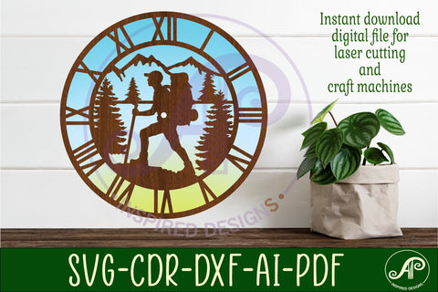 Hiker wall clock laser cut files, SVG file. SVG APInspireddesigns 