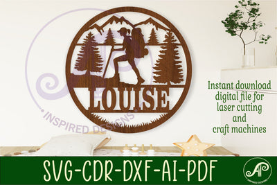 Hiking female themed name sign svg laser SVG APInspireddesigns 