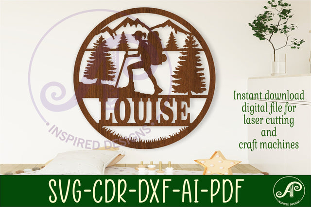Hiking female themed name sign svg laser SVG APInspireddesigns 