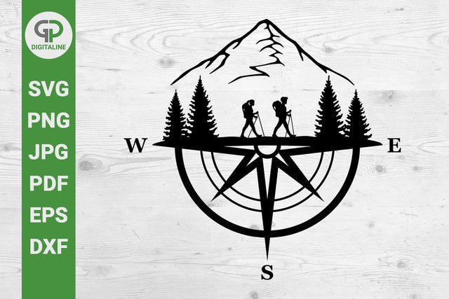 Hiking in the Mountains SVG, Hikers SVG, Compass SVG, Guy Hiker SVG, Girl Hiker SVG, Walking SVG, Mountaineers SVG, Mountaineer Woman SVG, Mountaineer Man SVG, Adventure SVG, Sport SVG, Recreation SVG, Outdoors SVG, Landscape SVG SVG GPDigitaline 