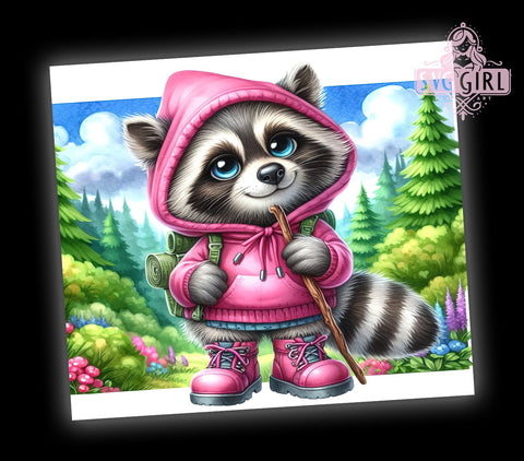 Hiking Raccoon 20oz Tumbler Wrap Sublimation Design, Straight Tapered Tumbler Wrap, Camping Tumbler Png, Instant Digital Download Sublimation SvggirlplusArt 