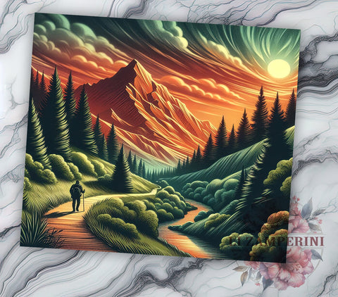 Hiking Tumbler, Nature Design, Sunset Drinkware, 20oz Tumbler, Sublimation Wrap, Outdoor Adventure Gifts, Mountain Decor Sublimation Li Zamperini 