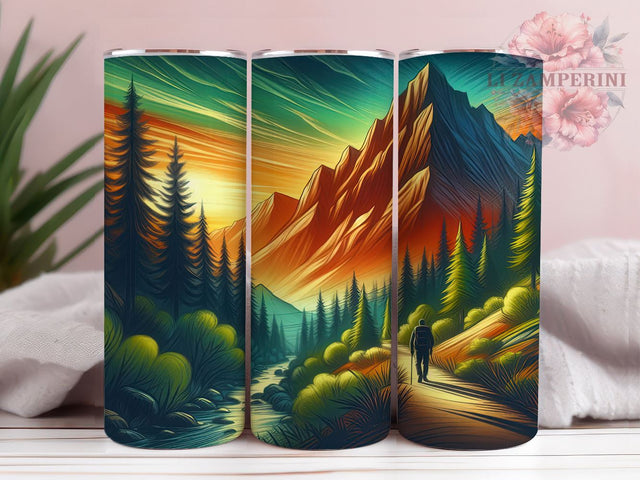 Hiking Tumbler, Nature Design, Sunset Drinkware, 20oz Tumbler, Sublimation Wrap, Outdoor Adventure Gifts, Mountain Decor Sublimation Li Zamperini 