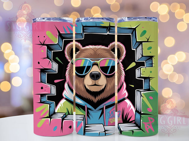 Hip Hop Graffiti Teddy Tumbler, Breaking Wall Wrap, Street Style Bear Cup, 20oz Sublimation Wrap, Stylish Hip Hop Design Tumbler, Artistic Teddy Graffiti Cup, Urban Rap Theme Wrap Sublimation SvggirlplusArt 